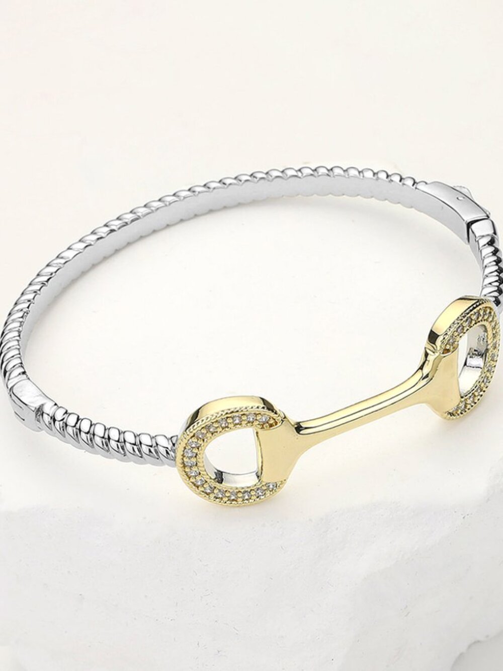 NEW Horse Bit Silver Gold Electro-Plated CZ Stone Western Boho Bangle Bracelet - Picture 4 of 7